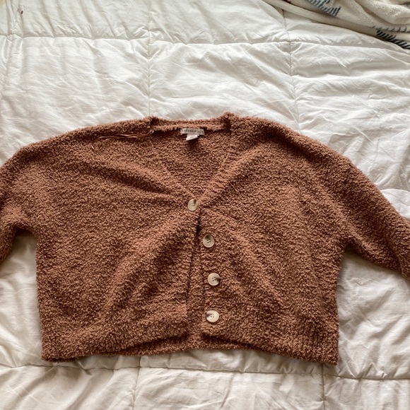 Brown, fuzzy, button down top - Picture 1 of 2